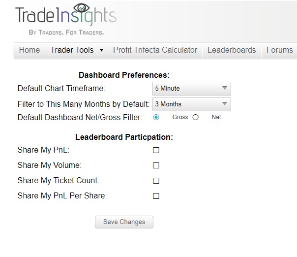 Trade Journal Preferences