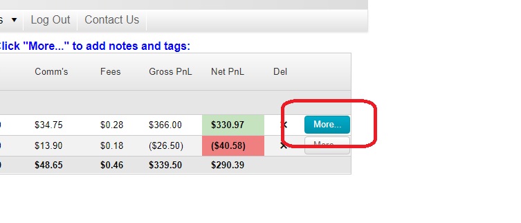 Tag your Trades - More Button